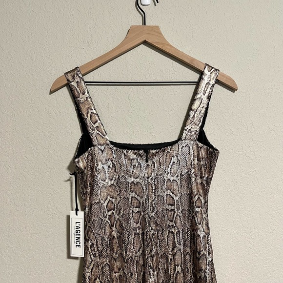 L’AGENCE Auden Fitted Sleeveless Stretch Dress Snakeskin XS Bodycon Mini - Picture 8 of 10